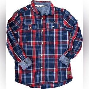 Boys H&M blue and red plaid button-up with size 9-10Y